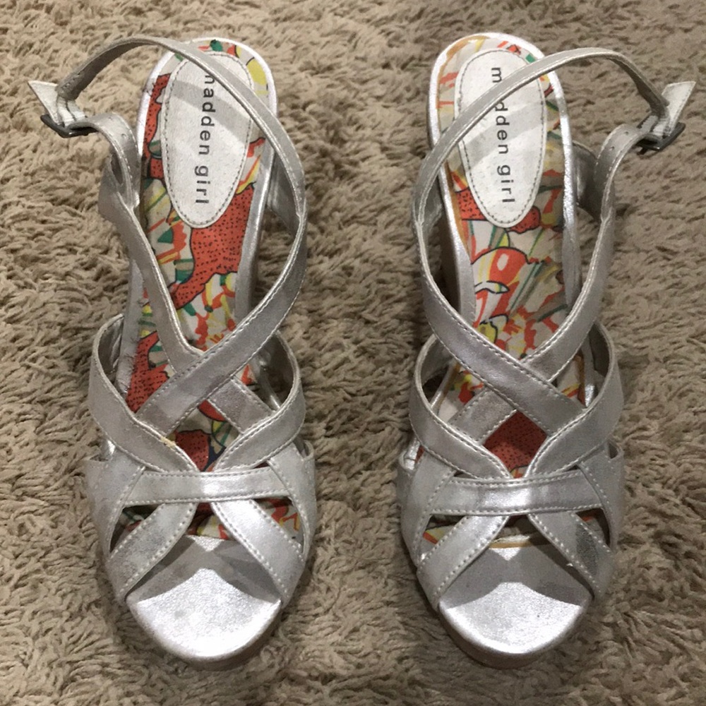 Madden Girl Silver wedges with cork platforms